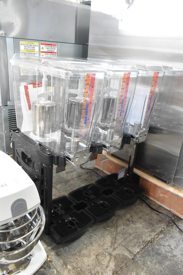 BRAND NEW 2025 Carnival King 382RBD5G3 triple 5-gallon bowl beverage dispenser, scratch and dent condition, clear bowls.