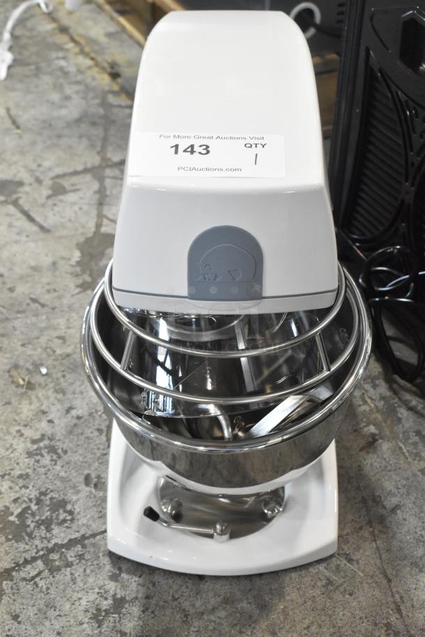 Brand new 2020 Varimixer V5A metal 5 quart mixer with bowl, guard, and attachments; 120V, 1 phase. Scratch and dent condition.