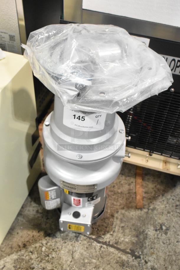 Brand new Hobart FD4/125-4 commercial garbage disposer, 1 1/4 hp, 120/208-240V, long upper housing, labeled as "145."