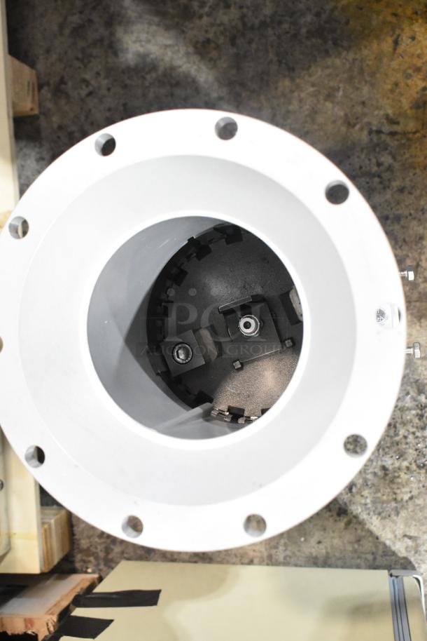Brand new Hobart FD4/125-4 commercial garbage disposer, 1 1/4 hp, showcasing long upper housing and inner components.