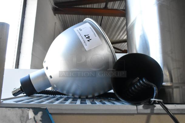 ServIt 423HLR85CH retractable cord ceiling mount heat lamp, chrome finish, round dome shade, brand new, 120 volts, 1 phase.