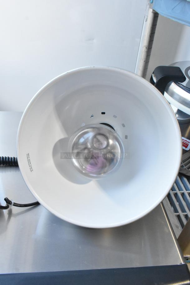ServIt 423HLR85CH heat lamp, chrome finish, retractable cord, ceiling mount, round dome shade, brand new condition.