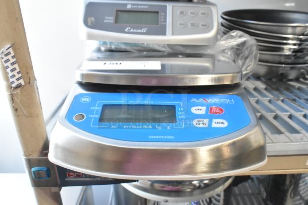 Brand new AvaWeigh 334WPC30SS 30 lb. IP68 waterproof digital portion control scale, blue display panel.