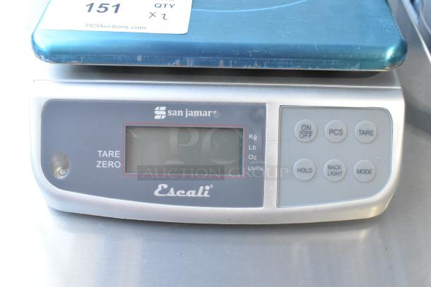 San Jamar Escali SCDGM33 33 lb. digital kitchen scale, scratch and dent, with tare and mode buttons, new condition.