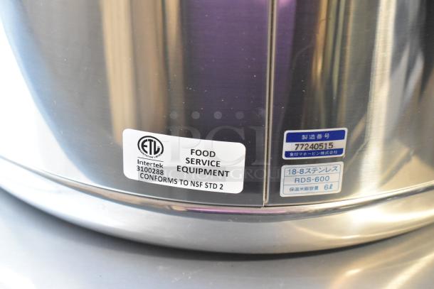 Brand new Zojirushi RDS-600 66 cup sushi rice container. Stainless steel, ETL food service label, minor scratches.