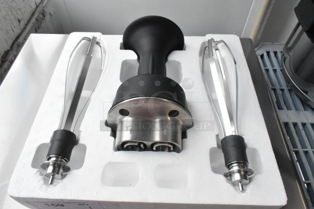 Brand new VitaMix VM0224A immersion blender with two whisk heads in packaging; marked "HAND WASH ONLY."