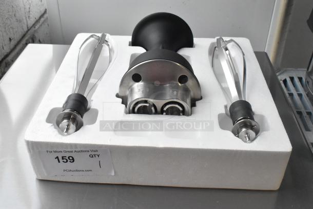 BRAND NEW VitaMix VM0224A immersion blender with two whisk heads, scratch and dent condition, in packaging.