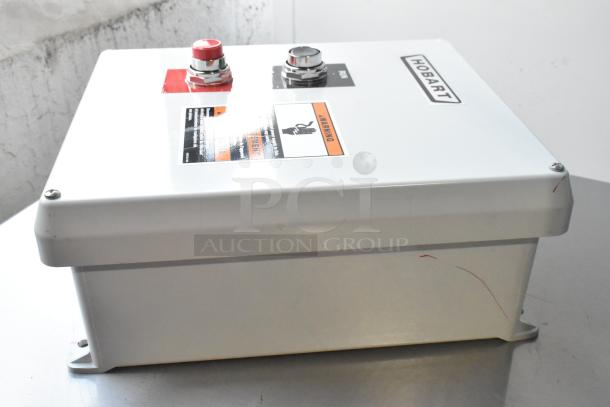 BRAND NEW SCRATCH AND DENT Hobart Control Box with visible caution label and manufacturer logo; minor scratches on exterior.