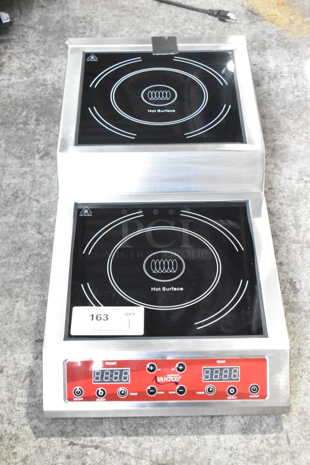 BRAND NEW Avantco 177IC35SU double countertop induction range, stainless steel, 208-240V, with digital controls.