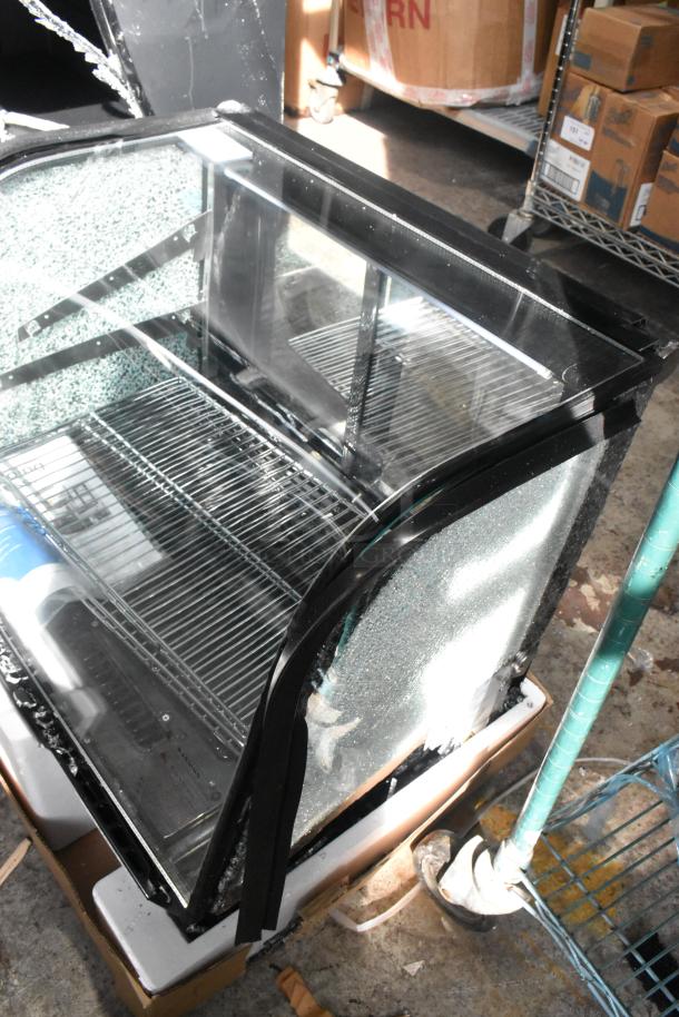Brand new Avantco 360BCC28HCB 27.5" black refrigerated display case, LED lighting, 120V, scratch and dent condition.
