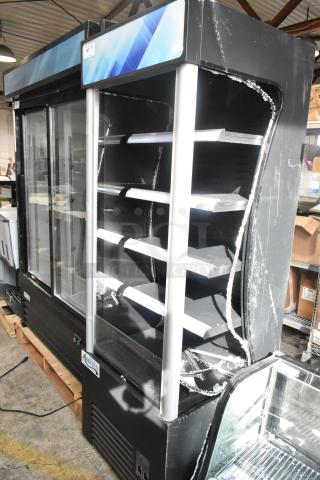 Avantco 28" refrigerated air curtain merchandiser with broken glass, model 189BVAC28HC. Brand new, with commercial casters.