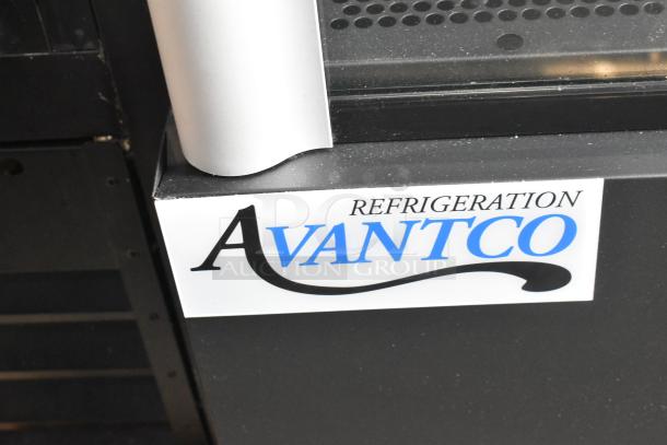 BRAND NEW Avantco 189BVAC28HC 28" black refrigerated air curtain, scratch and dent with broken glass, on commercial casters.
