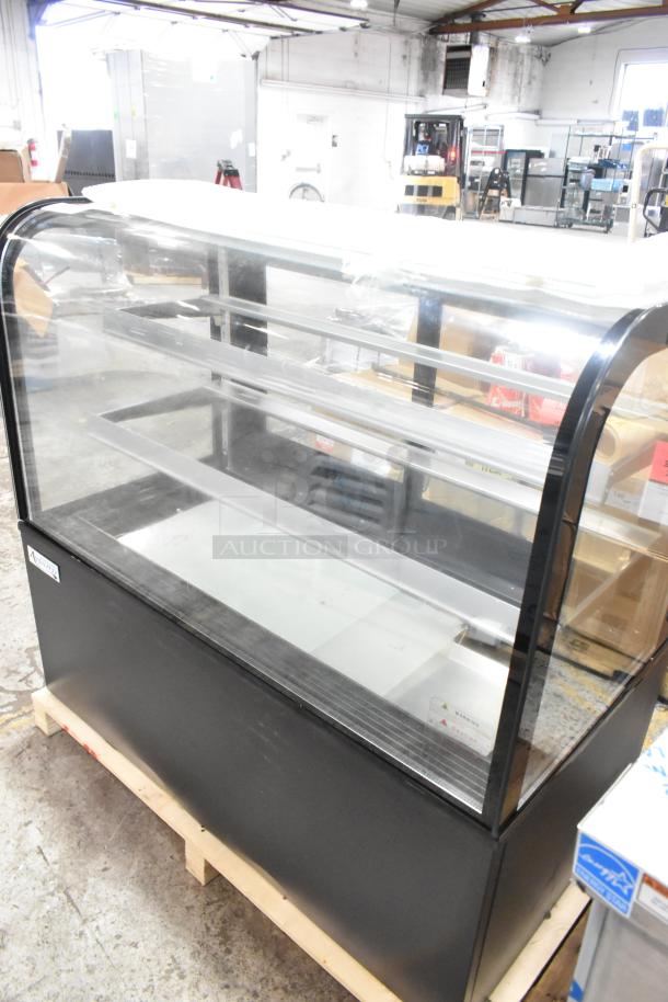 BRAND NEW Avantco 193BC48HCB 48" curved glass black refrigerated bakery display case. Minor scratches, 115V, 1 Phase.