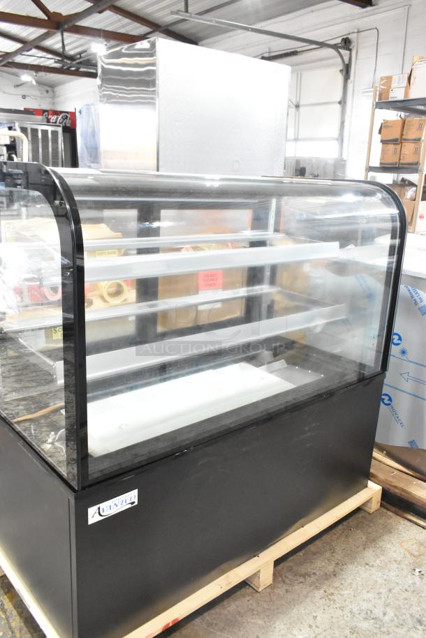 Avantco 193BC48HCB 48" curved glass black refrigerated bakery display case, new condition with minimal scratches.
