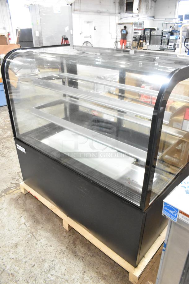 Brand new Avantco 193BC48HCB 48" curved glass black refrigerated bakery display case, 115V, with minor scratches and dents.