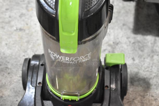 Bissell 2690 Power Force Compact Turbo vacuum, bagless, black and green, new scratch and dent condition, 120V.