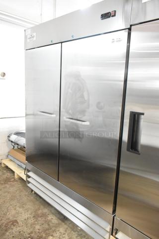 BRAND NEW Mainstreet 2024 829BMR49F stainless steel commercial 2-door freezer, poly-coated racks, on commercial casters, 115V.