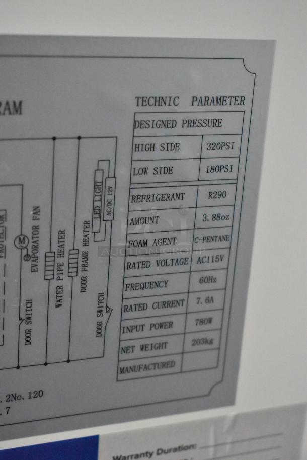 Mainstreet 829BMR49F stainless steel freezer label, showing technical specifications. 115 volts, 1 phase. Brand new condition.