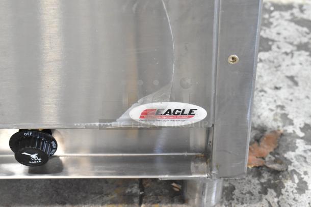 BRAND NEW Eagle HT5-NG stainless steel commercial steam table, 17,500 BTU, scratch and dent condition, visible Eagle label.