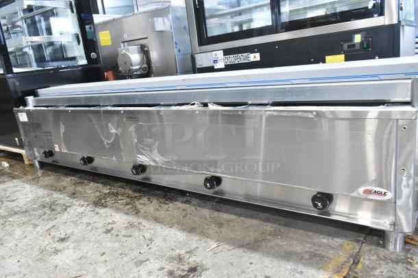 Brand new but dented Eagle HT5-NG stainless steel steam table, five pan capacity, natural gas, 17,500 BTU.