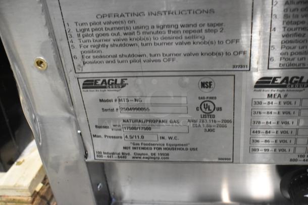 Eagle HT5-NG Stainless Steel Steam Table, 17,500 BTU, NSF certified, natural gas, new scratch and dent condition.