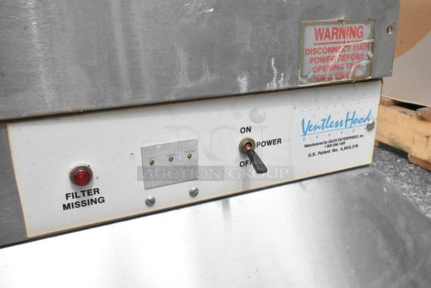 FloAire 940 stainless steel commercial ventless hood, 208/240 volts, 1 phase, with power switch and filter warning light.