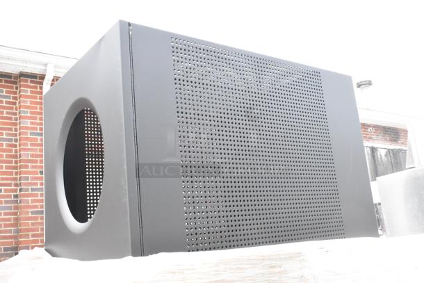 9 new scratch and dent Lancaster 475DW40SQPBK 40-gallon black perforated powder-coated metal trash cans.