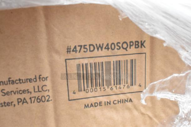 Barcoded packaging for Lancaster Table & Seating 40 Gallon Black Perforated Metal Square Trash Can, Model #475DW40SQPBK.
