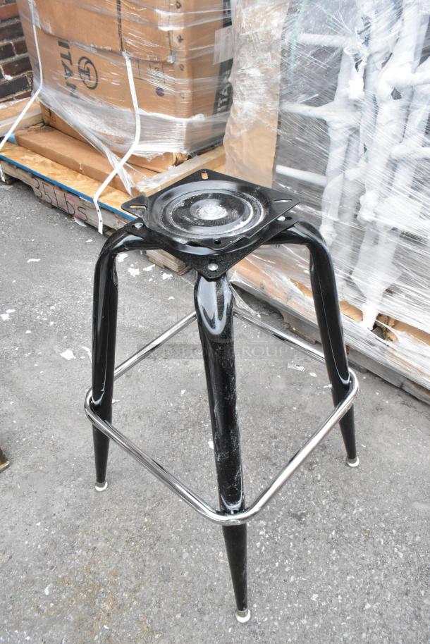 Black metal barstool frame by Lancaster Table & Seating, model 164BUCKFRAME; new condition, light scuff marks.