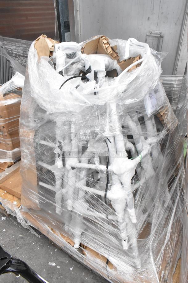 16 Lancaster Table & Seating 164BUCKFRAME barstool frames, new scratch and dent, wrapped on a pallet.