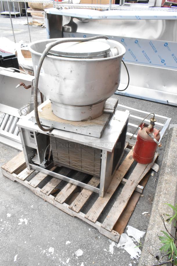 4 items including VXD33 metal exhaust hood, ice head, Kitchen Knight II PCL-160 fire tank on pallets, used condition.