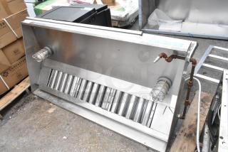 5' Ventilation Direct 3012 VXLL metal grease hood with filters and lights, used condition, visible rust on fittings.