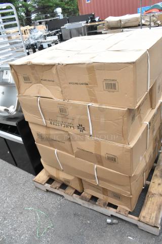 10 boxes of 4 Lancaster Table & Seating 427FCRVINBLK black resin folding chairs with vinyl seats, new, scratch and dent.