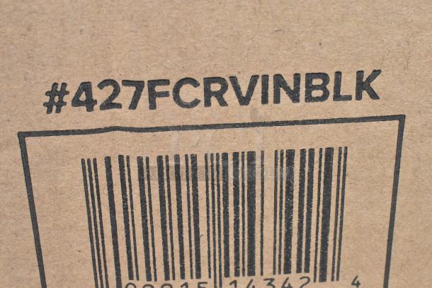 10 boxes Lancaster Table & Seating black resin folding chairs with vinyl seat, model 427FCRVINBLK, scratch and dent.