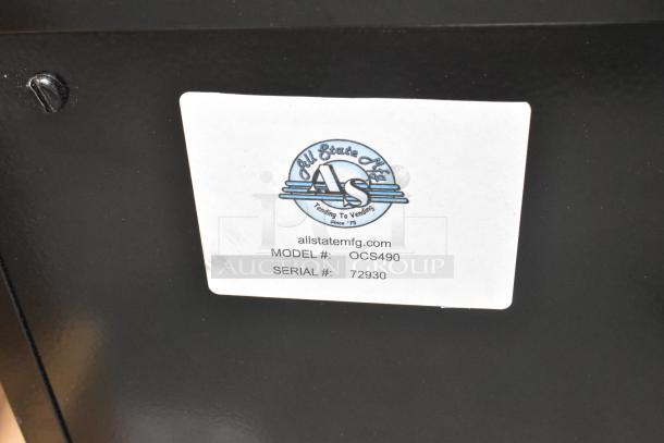 All State Manufacturing coffee stand label showing model OCS490 and serial number 72930.