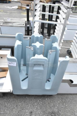 Blue Metro PCD dish cart with commercial casters, brand new, minor scratches, for efficient dish transport and storage.