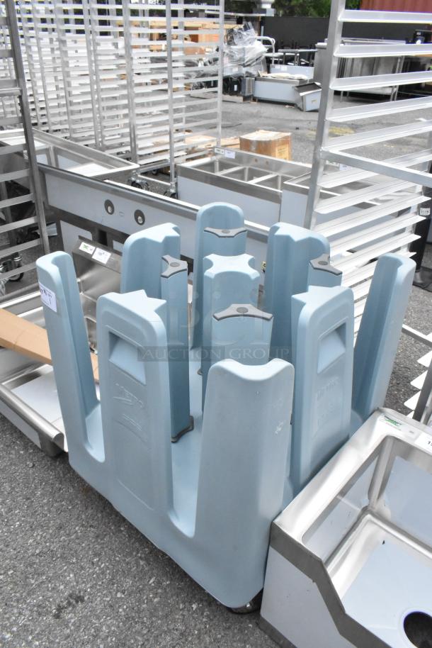 BRAND NEW Metro PCD Blue Poly Dish Cart with commercial casters. Scratch and dent condition, sturdy design for dish transport.