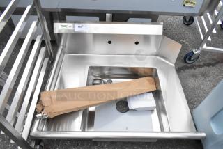 BRAND NEW Regency 600DDT36L 3' Soiled Dish Table, 16 Gauge, Left Drainboard, Scratch and Dent, NSF certified.