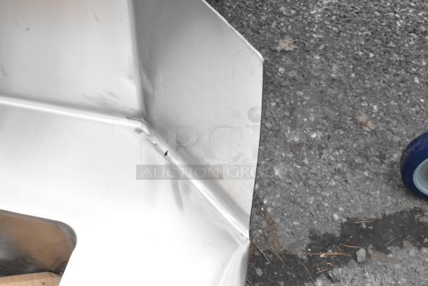 BRAND NEW Regency 600DDT36L 16 Gauge 3' Soiled Dish Table with left drainboard, minor scratches visible.