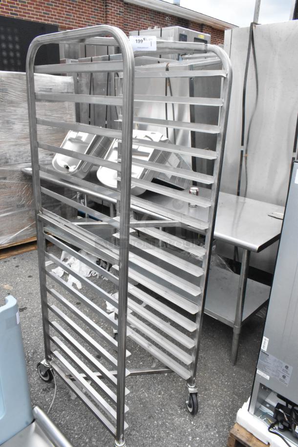 Brand new Channel 402SN 15-pan end load stainless steel nesting bun/sheet pan rack with commercial casters.