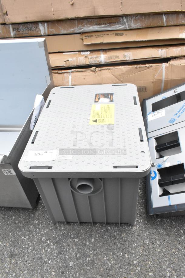 BRAND NEW Endura 3920PA15 2" Plaster Trap, 20 GPM, light gray, intact condition, labels showing capacity and model.