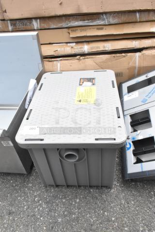 BRAND NEW Endura 3920PA15 2" Plaster Trap, 20 GPM, light gray, intact condition, labels showing capacity and model.