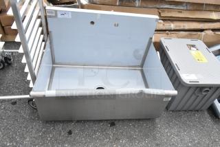 BRAND NEW Steelton 522US13624 utility sink, 36"x24"x14", for 8" center faucet, with visible scratch and dent. Label reads "Steelton."