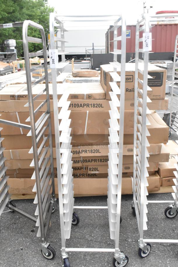 Brand new Regency 600STPR20KD aluminum steam table pan rack. Holds 20 pans, on commercial casters, slight scratches.