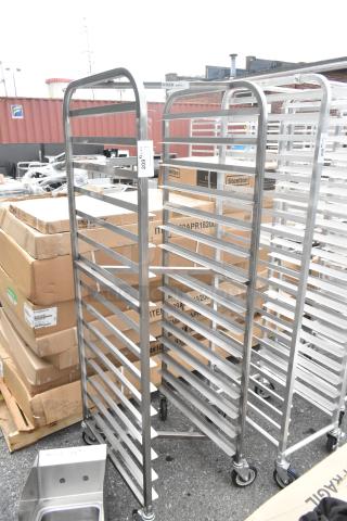 BRAND NEW, scratch and dent Channel 402SN 15 Pan End Load Stainless Steel Sheet Pan Rack on casters.