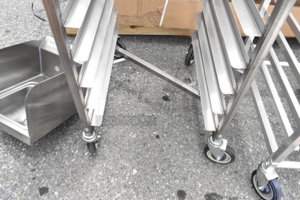 Channel 402SN 15 Pan End Load Stainless Steel Bun Rack, new scratch and dent, on commercial casters, nesting design.