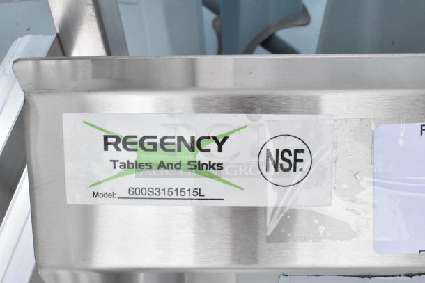 Regency 3 Bay Sink, stainless steel, model 600S3151515L, with left drain board. Brand new, NSF certified.