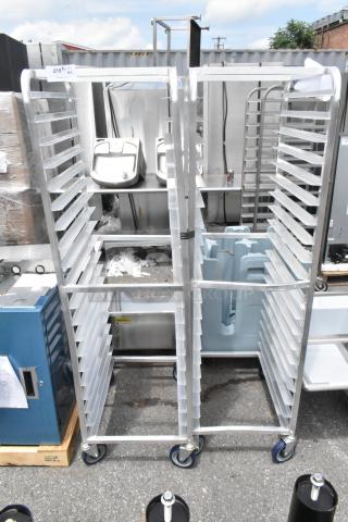 Brand new Advance Tabco PR20-3W sheet pan rack, holds 20 pans, end load design, commercial casters, slight scratches.