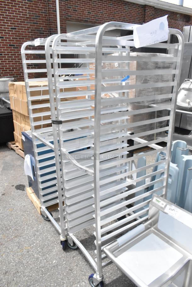 Brand new Advance Tabco PR20-3W 20 pan end load bun rack, scratch and dent, on commercial casters.