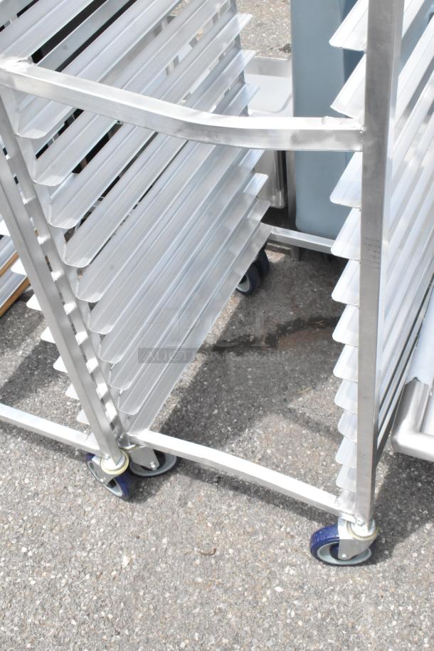 Brand new Advance Tabco PR20-3W pan rack, 20 slots, end load, on durable commercial casters. Scratch and dent condition.